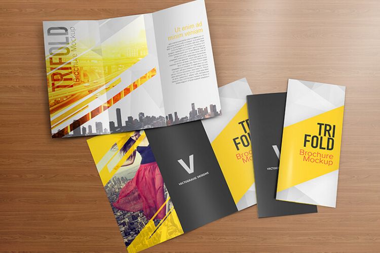 Realistic Trifold Brochure Mockups