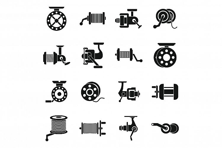 Fishing reel icons set, simple style example image 1