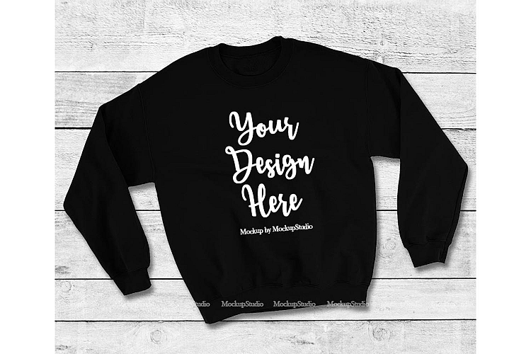 Black Sweatshirt Mock Up, Unisex Sweatshirt Flat Lay Display