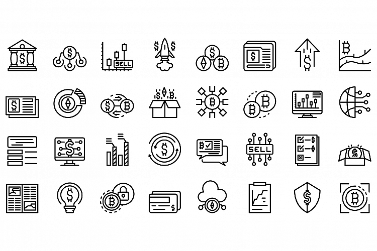 Emerging market icons set, outline style