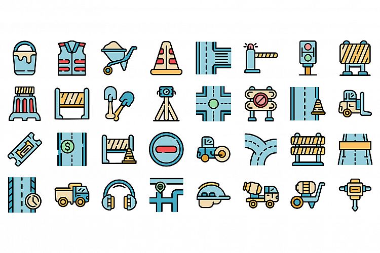 Highway construction icons set vector flat example image 1