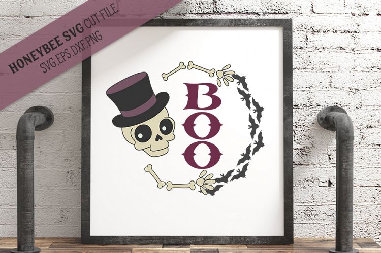 Skeleton Boo Wreath Halloween SVG Cut File