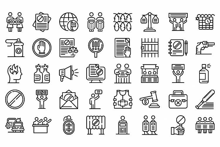 Disobedient icons set, outline style example image 1