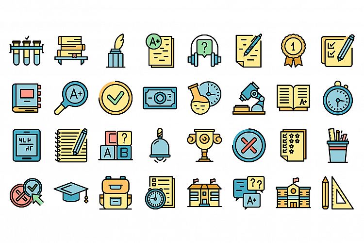 School test icons set vector flat example image 1