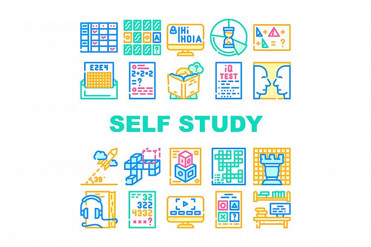 Self Study Lessons Collection Icons Set Vector example image 1