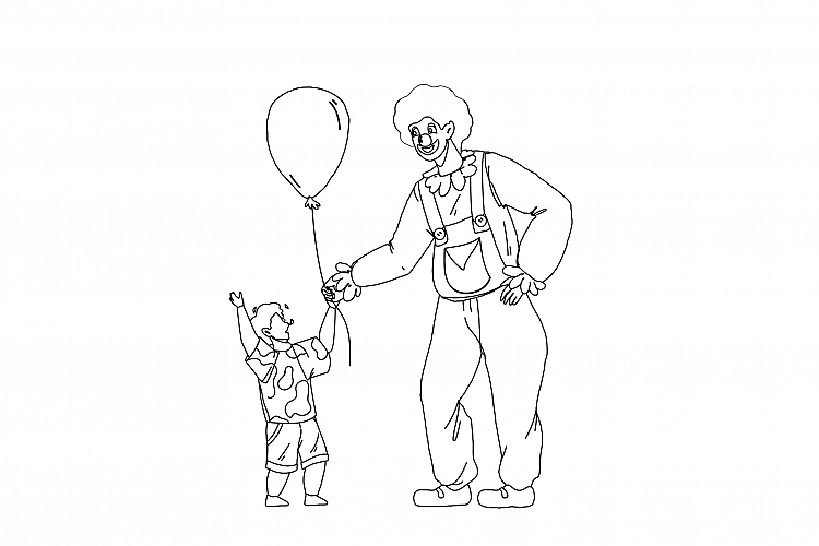 Clown Giving To Little Boy Child Balloon Vector example image 1