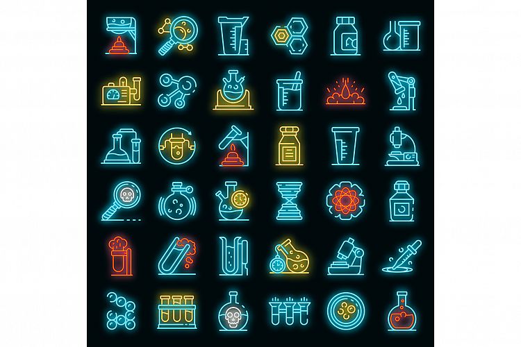 Chemical laboratory experiment icons set vector neon example image 1