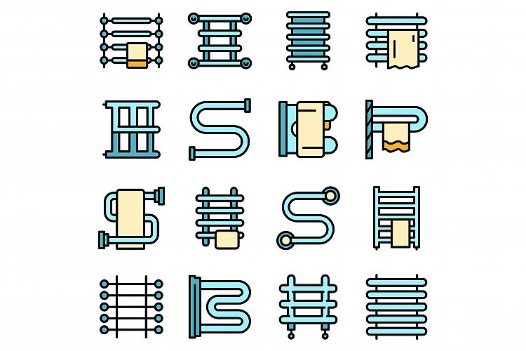 Heated towel rail icons set vector flat