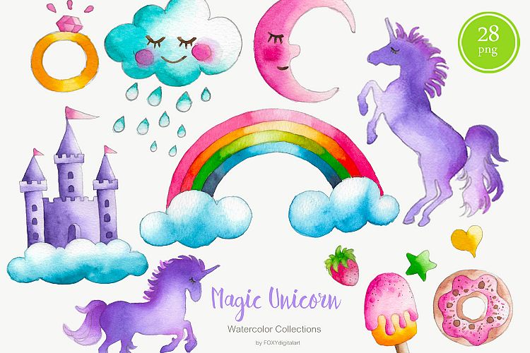 Watercolor Unicorn Clipart Unicorn Party Nursery Decor