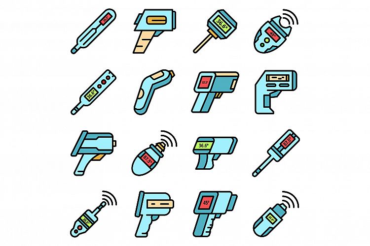Digital thermometer icons set vector flat example image 1