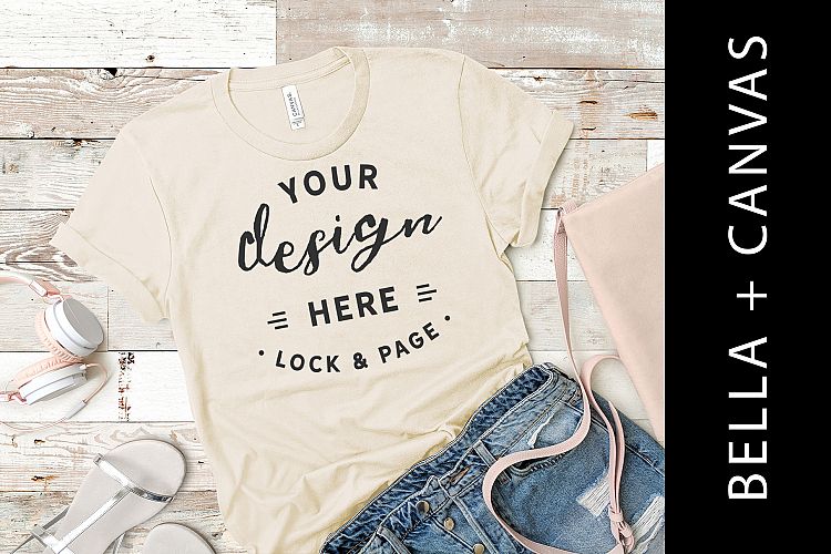 Soft Cream Bella Canvas 3001 Tee Shirt Flat Lay Mockup