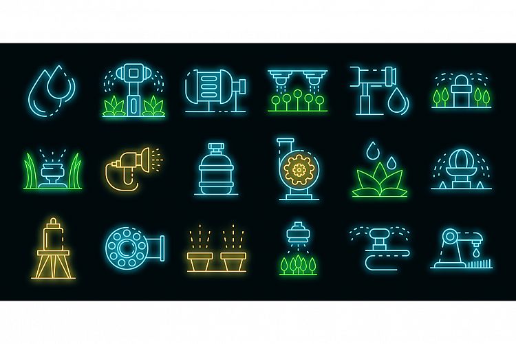 Irrigation system icons set vector neon