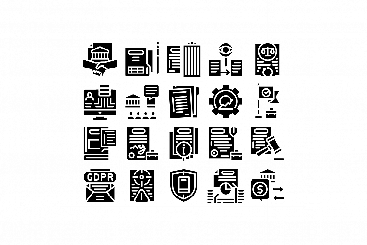 Policies Data Process Glyph Set Vector Illustration