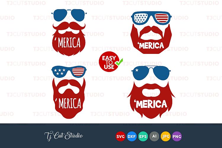 Merica SVG, American flag , Beard svg, 4th of July svg, Memorial Day, Files for Silhouette Cameo or Cricut, Commercial & Personal Use.