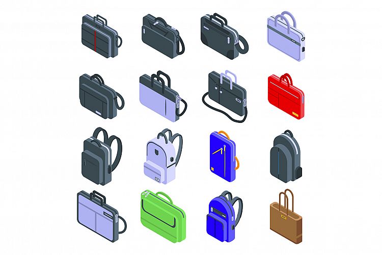 Laptop bag icons set, isometric style example image 1