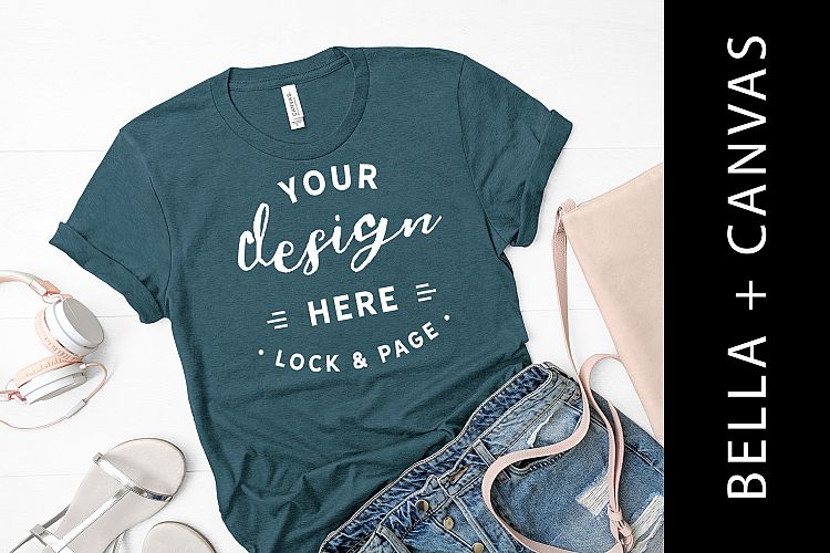 Heather Teal Bella Canvas 3001 T Shirt Mockup Fashion Shoot