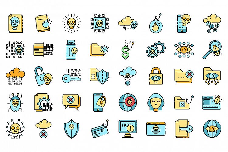 Cyber attack icons set vector flat example image 1