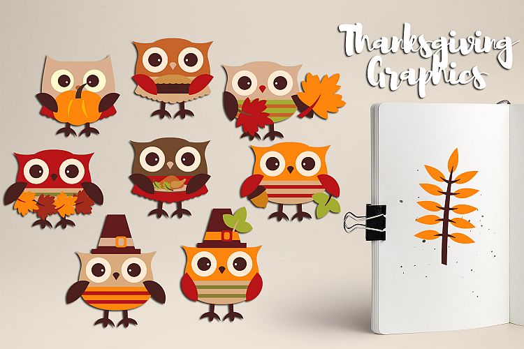 Cute Owl Thanksgiving Clipart Graphics