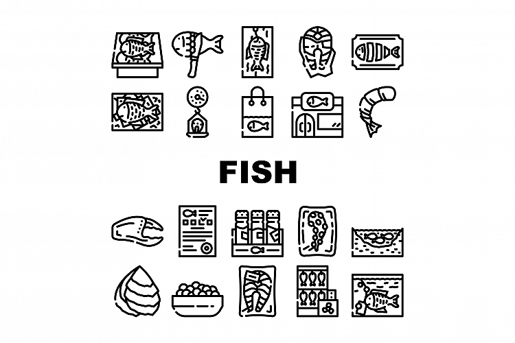 Fish Market Product Collection Icons Set Vector example image 1