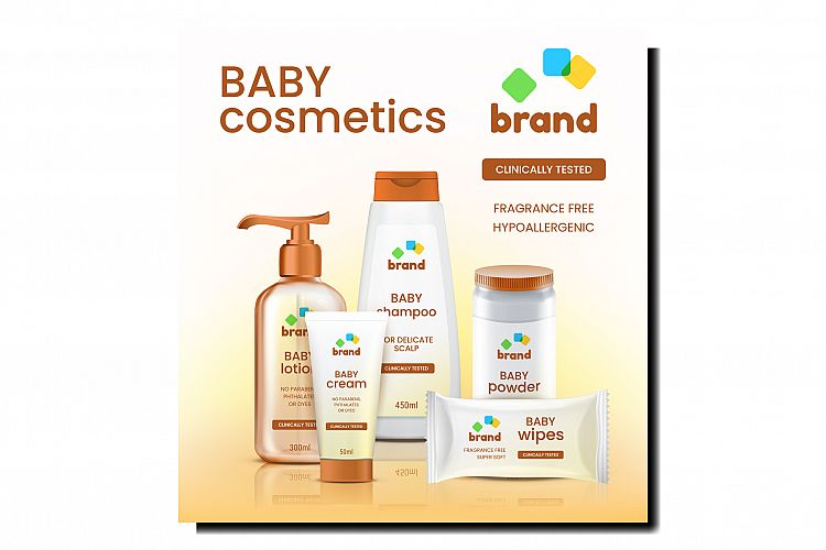Baby Cosmetics Set Creative Promo Poster Vector example image 1