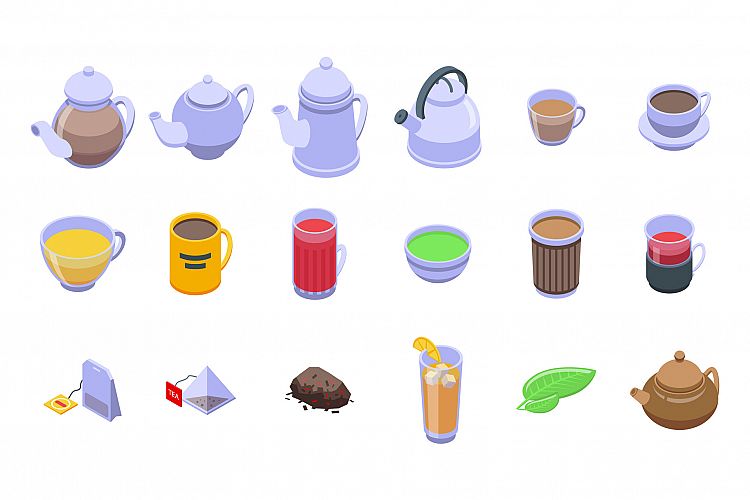 Tea icons set, isometric style example image 1