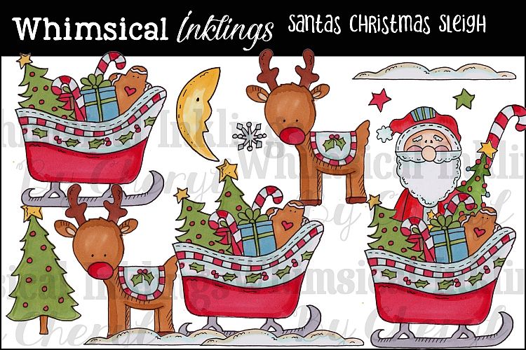 Santas Christmas Sleigh Clipart Collection