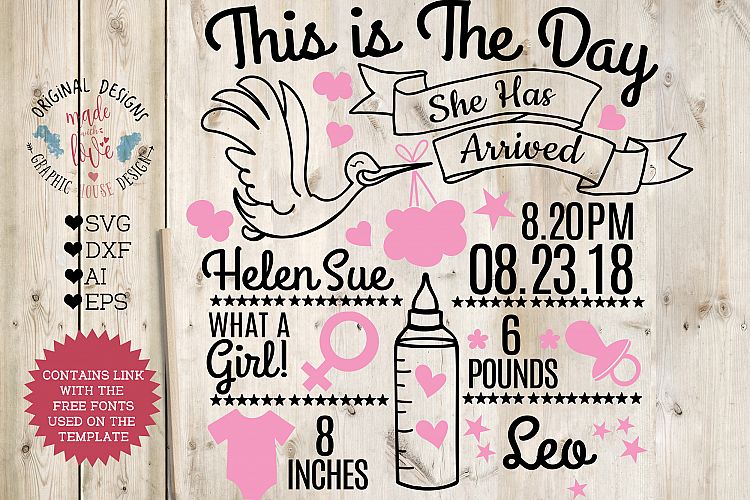 Baby Girl Birth Announcement - Chart in SVG, DXF, EPS, AI