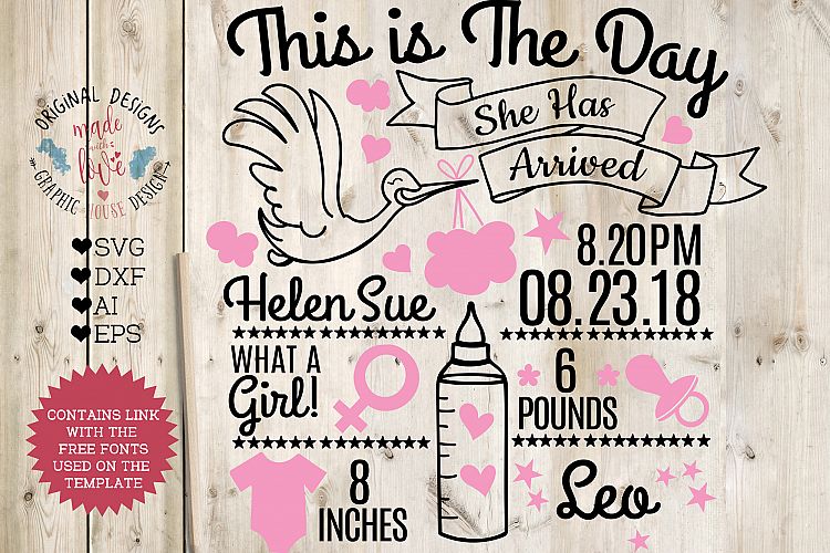 Download Baby Girl Birth Announcement - Chart in SVG, DXF, EPS, AI