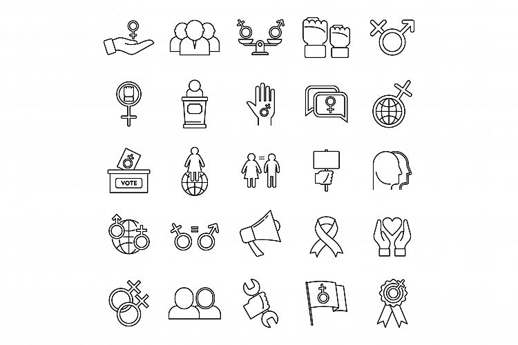 Empowerment girl icons set, outline style