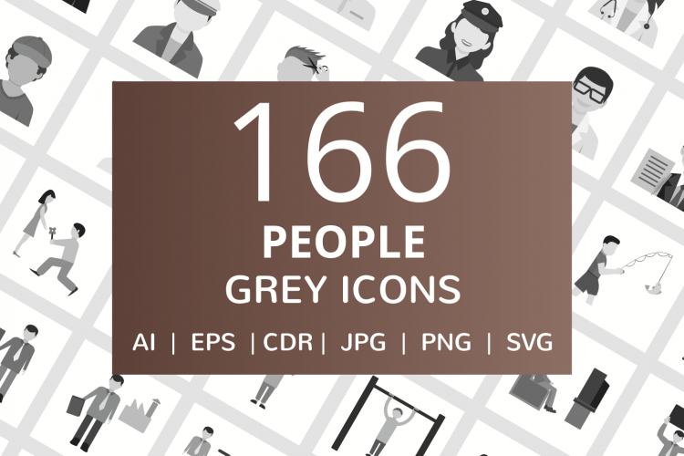 166 People Flat Greyscale Icons