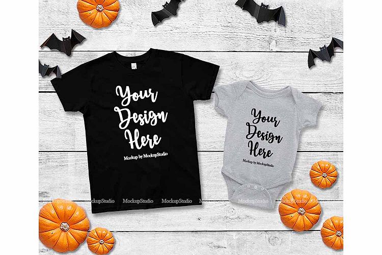 Halloween Siblings Black Gray T-Shirt Bodysuit Mockup