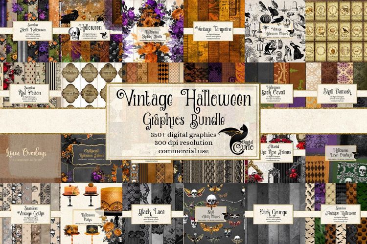 Vintage Halloween Bundle - 350 Textures, Patterns and Clip A