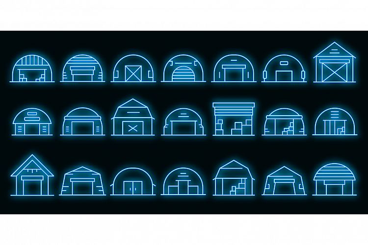 Hangar icons set vector neon example image 1