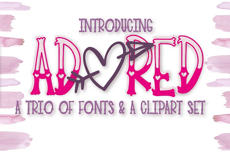 Adored - A Hand Lettered Font Trio   Clipart Pack