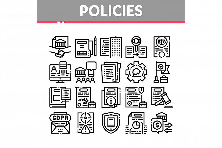 Policies Data Process Collection Icons Set Vector example image 1