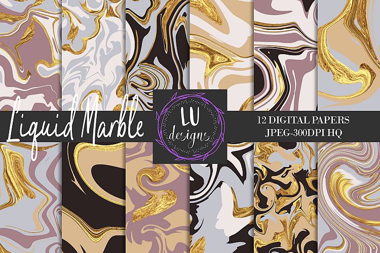 Liquid Marble Digital Papers, Marble Patterns, Gold Marble