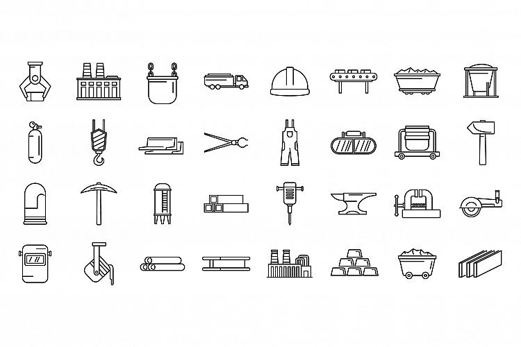 Metallurgy industry icons set, outline style example image 1