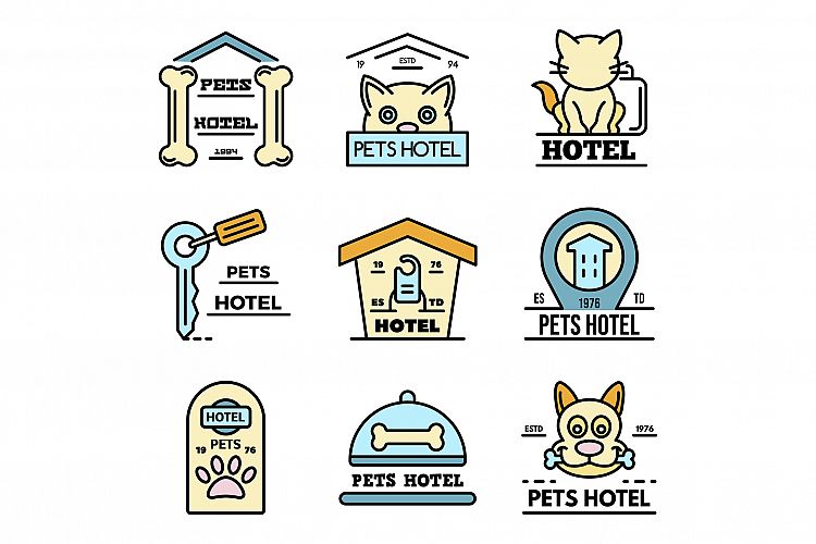 Pets hotel icons set line color vector example image 1