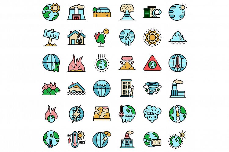 Global warming icons set vector flat example image 1
