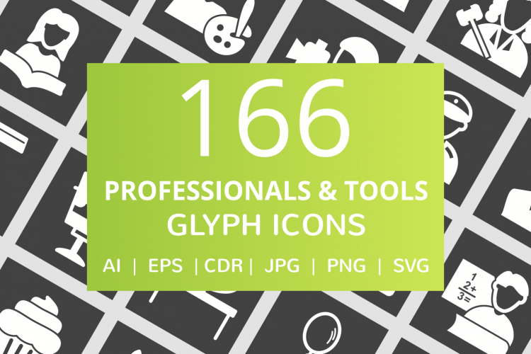 166 Professionals   their Tools Glyph Inverted Icons