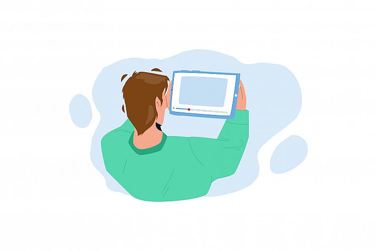 Man Watching Video On Tablet Digital Device Vector example image 1
