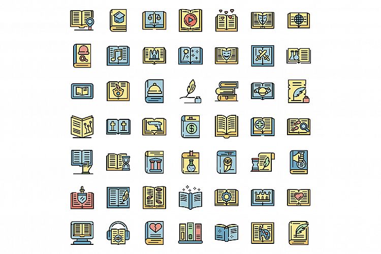 Literary genres icons set vector flat example image 1