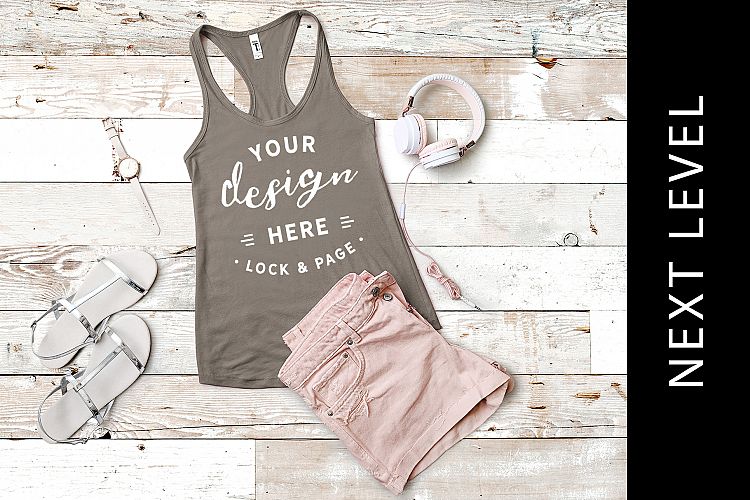 Warm Grey Next Level 1533 Tank Top Mockup Racerback Flat Lay