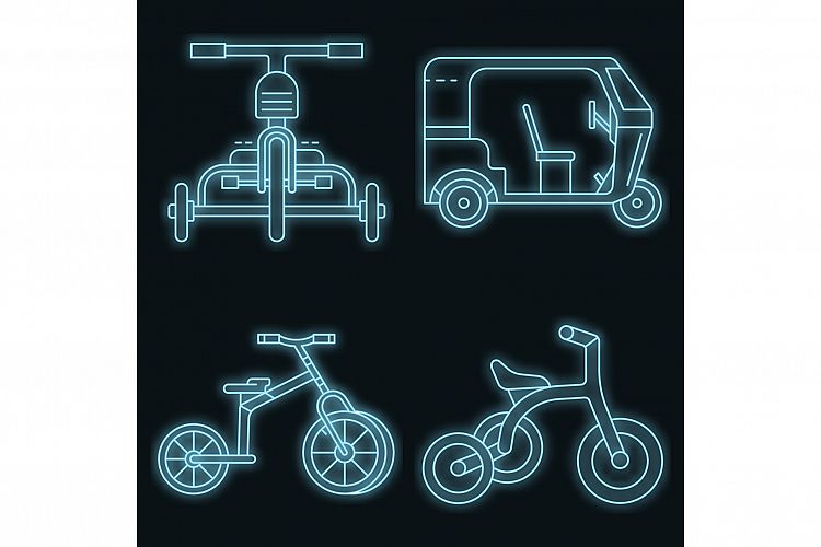 Tricycle icon set vector neon example image 1
