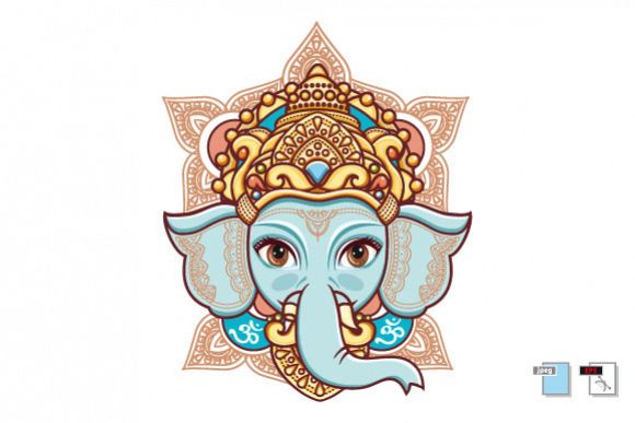 Hindu elephant head God Lord Ganesh. Hinduism. Paisley background.
