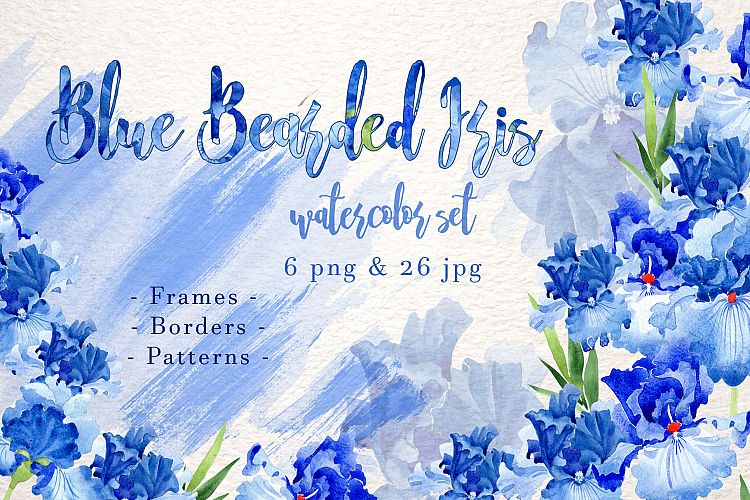 Blue bearded iris PNG watercolor set