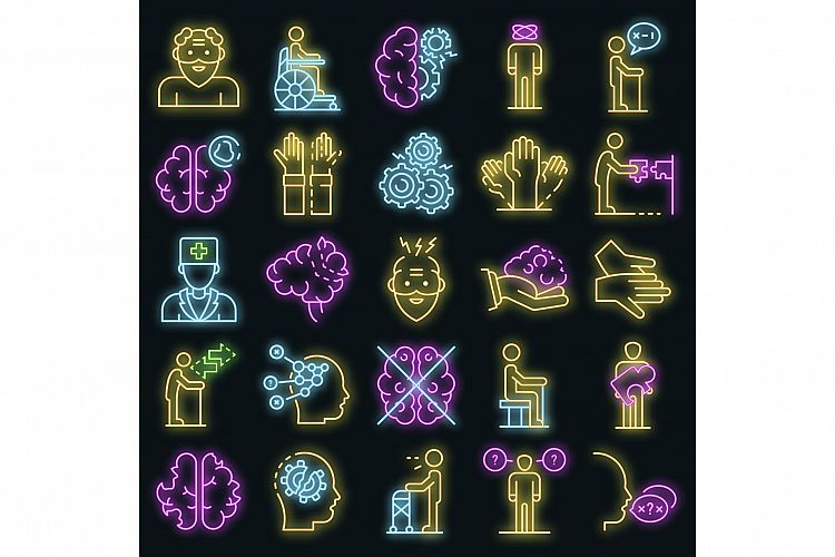 Alzheimers disease icons set vector neon example image 1