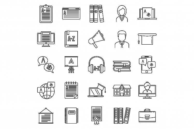 Modern foreign language teacher icons set, outline style example image 1