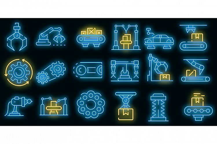 Assembly line icons set vector neon example image 1