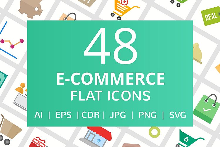 48 E-commerce Flat Multicolor Icons 